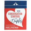 Cards titled '101 Conversation Starters for Couples' by Gary Chapman and Ramon Pressson with a red and blue design.
