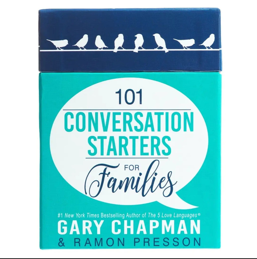 Book cover of '101 Conversation Starters for Families' by Gary Chapman and Ramon Presson with a blue and teal design.