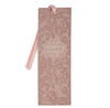 Floral embossed bookmark with pink ribbon on a white background with scripture 