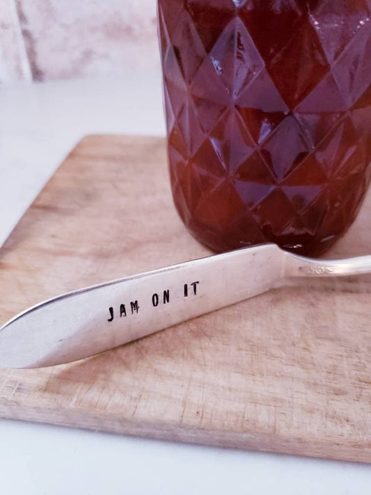 Small Hand Stamped Vintage Silver Plated Jelly Knife/Spreader, Custom Gift, Personalized Gift, Teacher Gift, Gift for Mom, gift for son