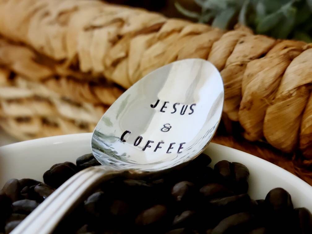 Jesus & Coffee Hand Stamped Vintage Teaspoon, Coffee Spoon, Custom Gift, Personalized Gift,ready to ship, gift for coffee lover