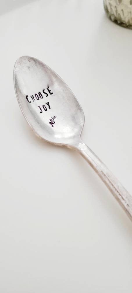 Choose Joy Hand Stamped Vintage Silver Plated Teaspoon, Coffee Spoon, Custom Spoon, Personalized Gift, Gift for friend, gift for wife