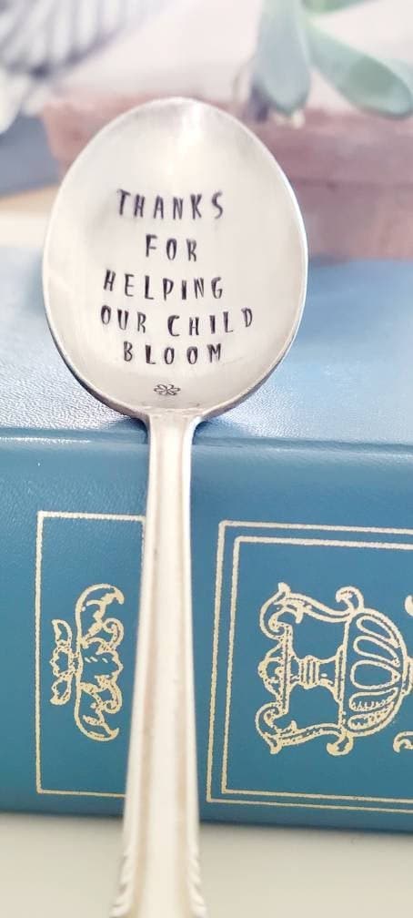 Thanks For Helping Our Child Bloom Vintage Silver Plated Soup Spoon,Gift for Teacher,Gift for Educator,Gift for Principle