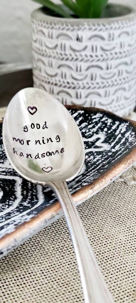 Good Morning Handsome Vintage Silver Plated Teaspoon, Gift for Husband, gift for him, anniversary gift, birthday gift for husband