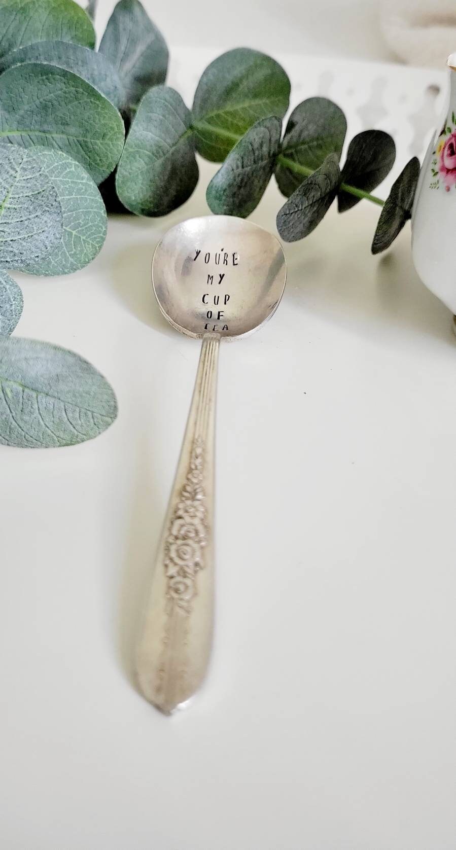 You're My Cup Of Tea Vintage Soup Spoon,Silver Plated,Hand Stamped Spoon,Gift for Tea Lover,Gift for Mom, Personalized Gift,Gift for Teacher