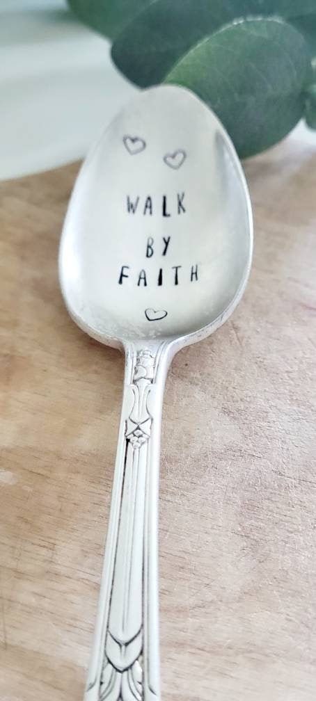 This is a beautiful vintage silver plated teaspoon that I stamp one letter at a time. It comes packaged and ready to gift.