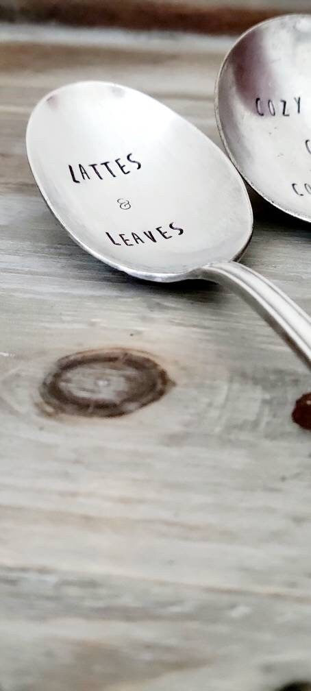 Lattes and Leaves, Cozy Cozy Coffee, Fall Vintage Silver Plated Spoons,gift for fall lover,gift for her,gift for wife,birthday gift for wife