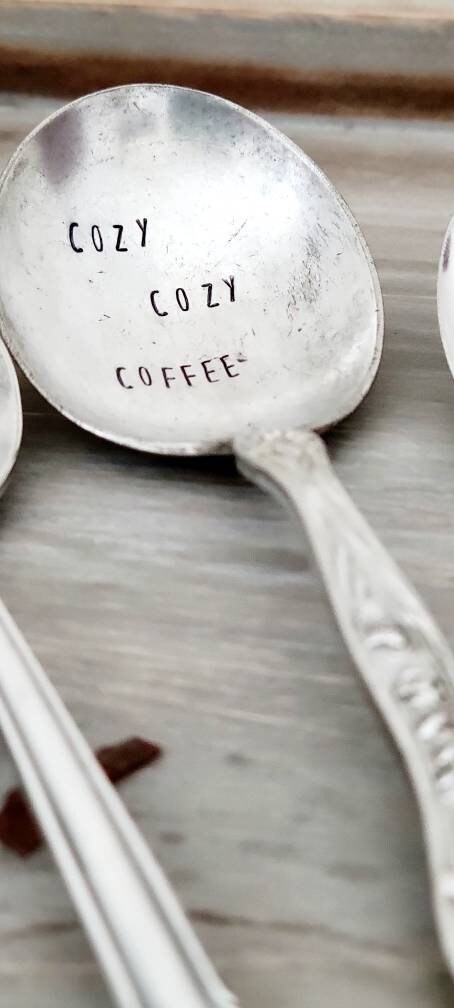 Lattes and Leaves, Cozy Cozy Coffee, Fall Vintage Silver Plated Spoons,gift for fall lover,gift for her,gift for wife,birthday gift for wife