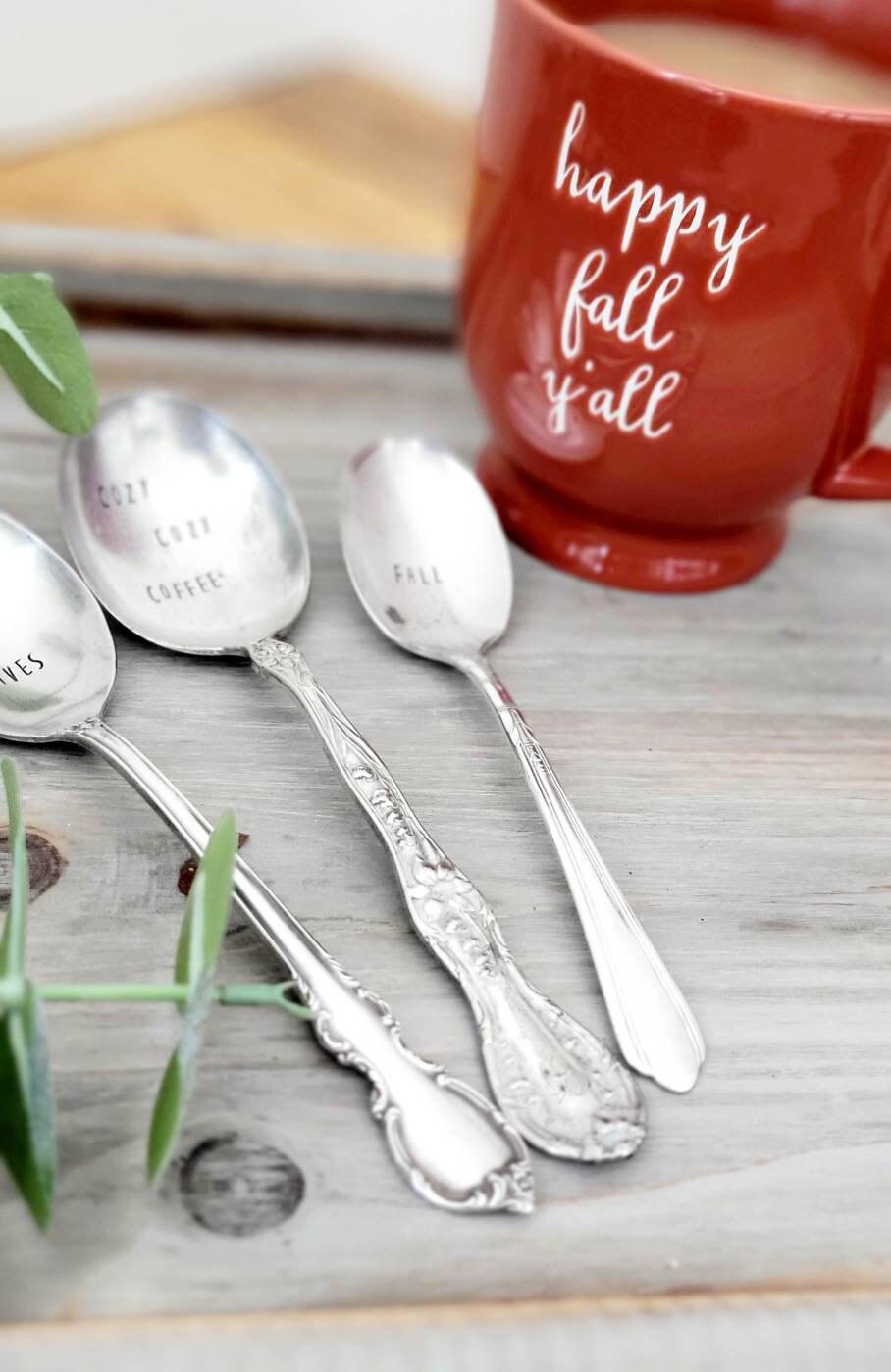 Lattes and Leaves, Cozy Cozy Coffee, Fall Vintage Silver Plated Spoons,gift for fall lover,gift for her,gift for wife,birthday gift for wife