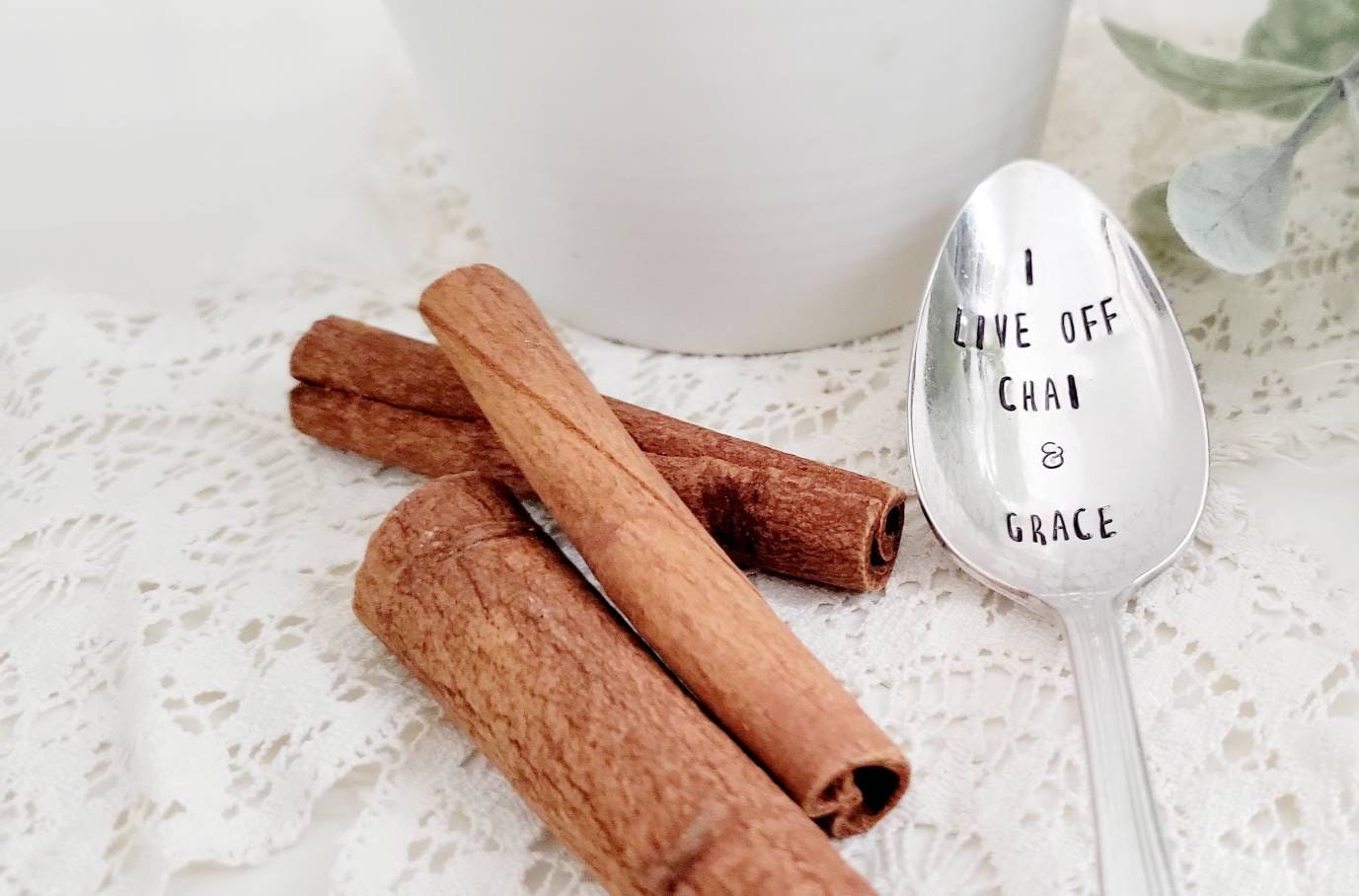 I Live Off Chai And Grace Vintage Silver-plated Teaspoon, chai lover,tea lover,gift for tea lover,grace and chai,gift for her,gift for wife