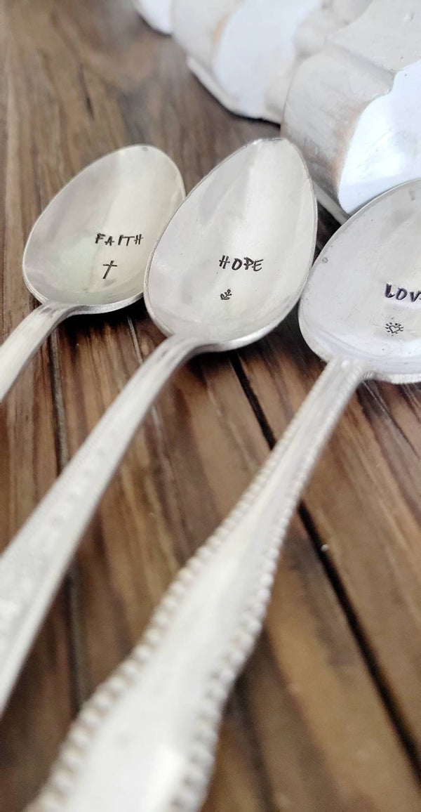 Set of Faith Hope And Love Vintage Silver Plated Teaspoons,Faith based gift,coffee lover gift,faith gift,gift for mom,gift for wife,
