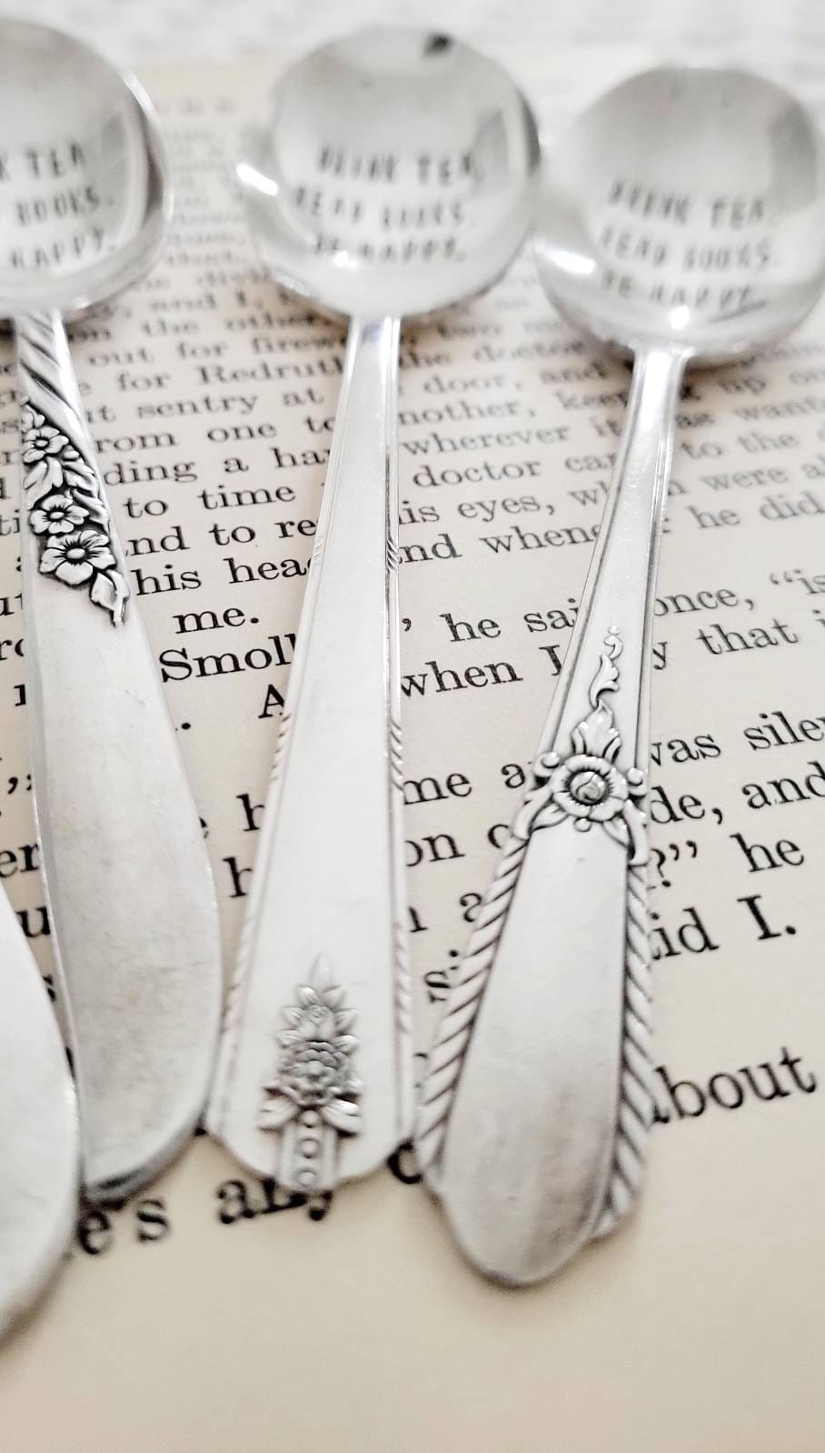 Vintage Silver Plated Teaspoon,Drink Tea, Read Books, Be Happy,Gift for mom, gift for wife,gift for tea lover,gift for her