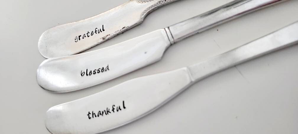 grateful,blessed,thankful,vintage spreaders,vintage butter knives,vintage shop,vintage etsy,vintage gift,shower gift,gift for hostess,hostess gift,gift for mom,gift for grandmother,unique gift idea for grandmother