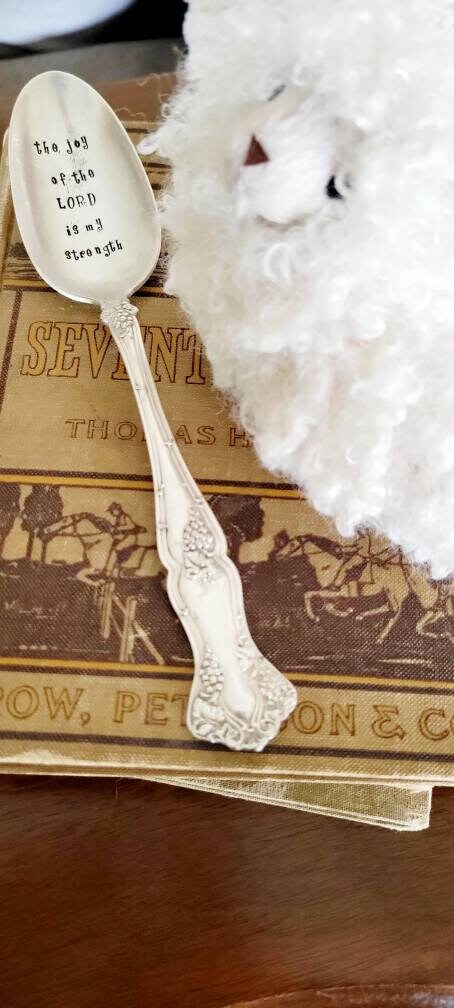 The Joy Of The Lord Is My Strength Vintage Silver Plated large soup spoon,faith based gift,vintage gift,spoon gift,gift for mom,