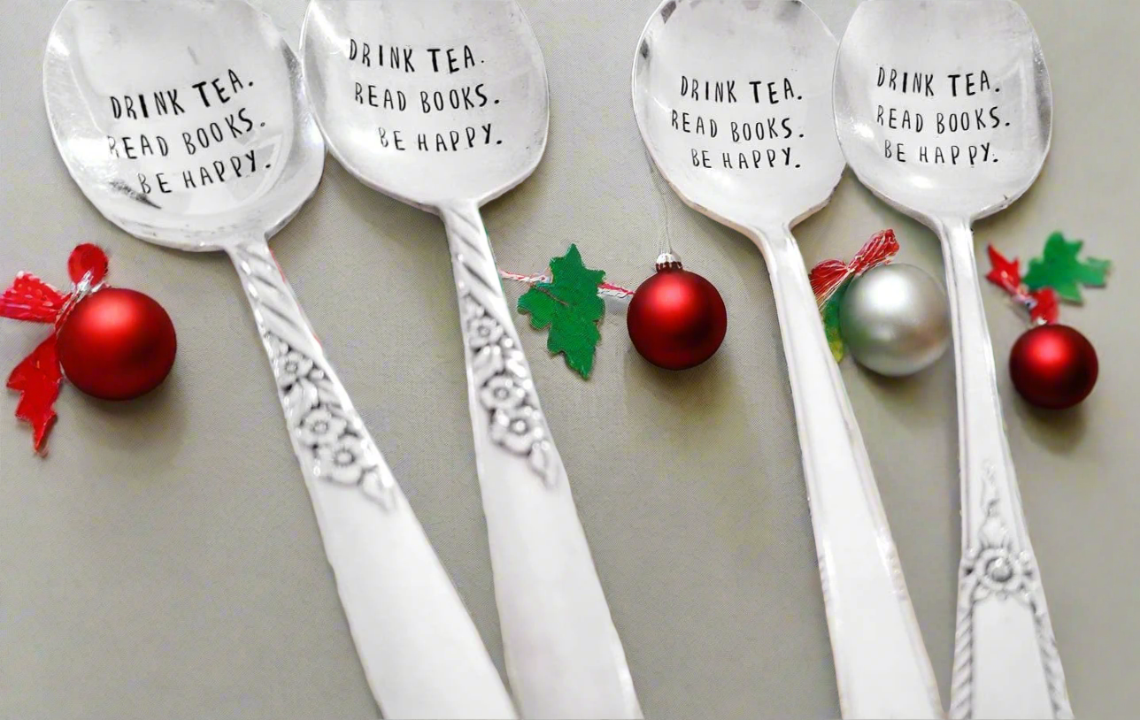 Drink Tea. Read Books. Be Happy. - Vintage Personalized Stamped Spoon | Wandering Tulips