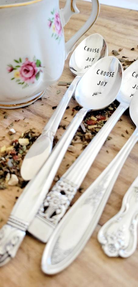 Choose Joy Hand Stamped Vintage Silver Plated Teaspoon, Coffee Spoon, Custom Spoon, Personalized Gift, Gift for friend, gift for wife