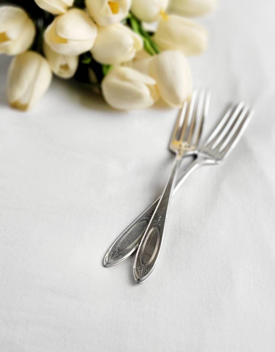 Bride Groom Vintage Silver Plated Wedding Forks, Engagement Wedding