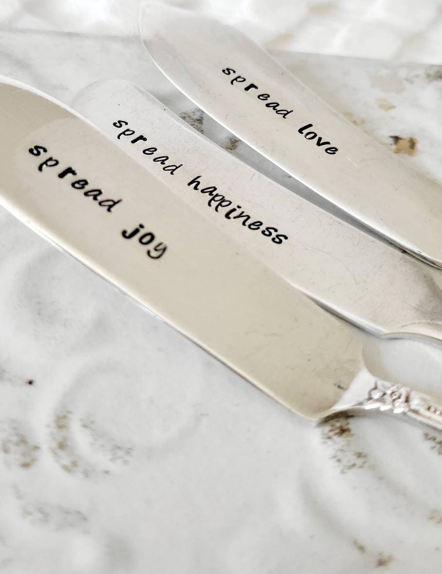 spread happiness,spread joy,spread love,vintage spreaders,butter spreader,jam knife,butter knife,vintage butter knife,gift for wedding shower,gift for host,hostess gift,unique vintage gift,unique gift idea,unique gift for mom,unique gift from grandma