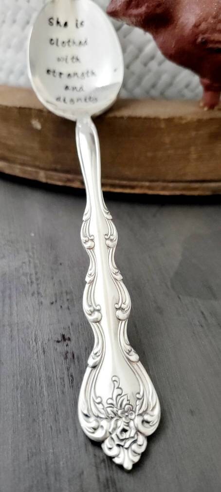 She Is Clothed In Strength And Dignity Vintage Silver Plated Soup Spoon,Proverbs 31 gift,spoon gift,custom spoon,faith based gift,vintage