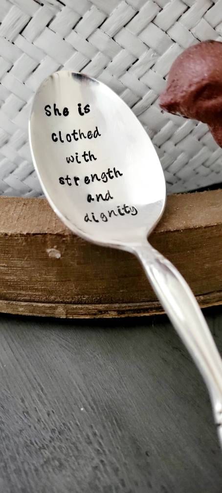 She Is Clothed In Strength And Dignity Vintage Silver Plated Soup Spoon,Proverbs 31 gift,spoon gift,custom spoon,faith based gift,vintage