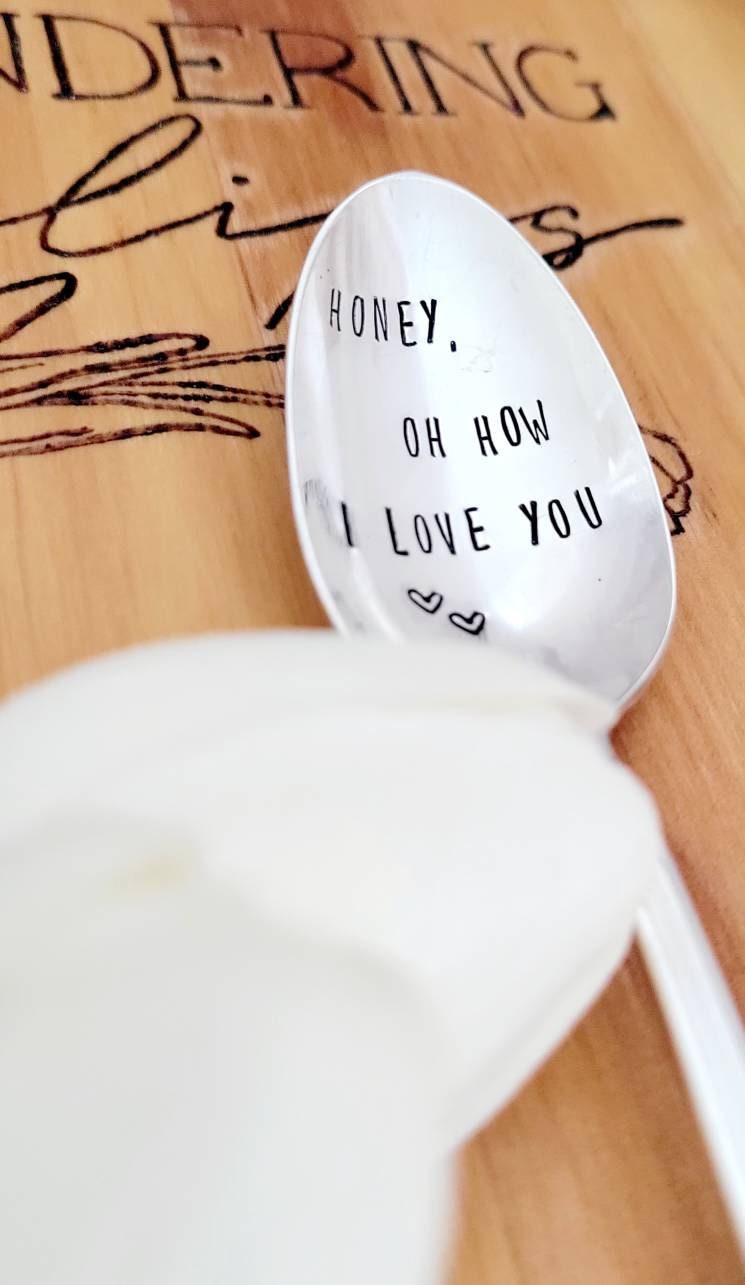 Honey, Oh How I Love You Vintage Silver Plated Teaspoon, birthday gift for girlfriend, birthday gift for boyfriend, gift for wife,love