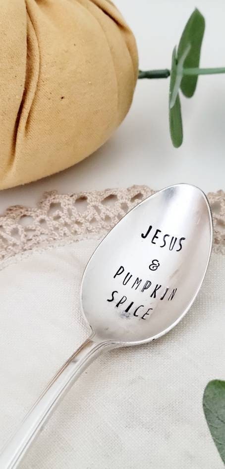 Jesus and Pumpkin Spice Vintage Silver Plated Teaspoon,Faith Based Gift,Coffee Spoon,Coffee Bar Decor,Farmhouse Decor,Coffee lover gift