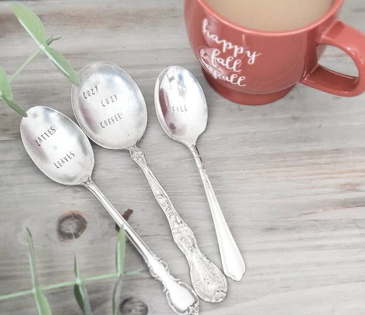 Lattes and Leaves, Cozy Cozy Coffee, Fall Vintage Silver Plated Spoons,gift for fall lover,gift for her,gift for wife,birthday gift for wife