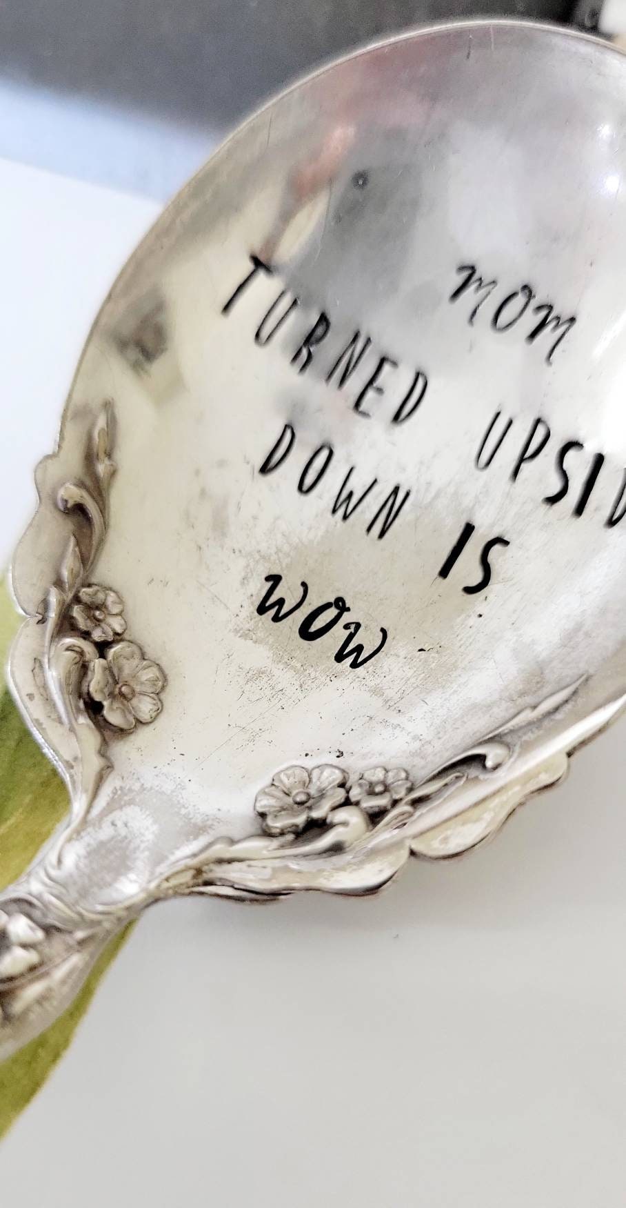 Mom turned upside down is Wow vintage silver plated unique sugar spoon,gift for mom,gift for aunt,gift for wife,vintage gift for mom