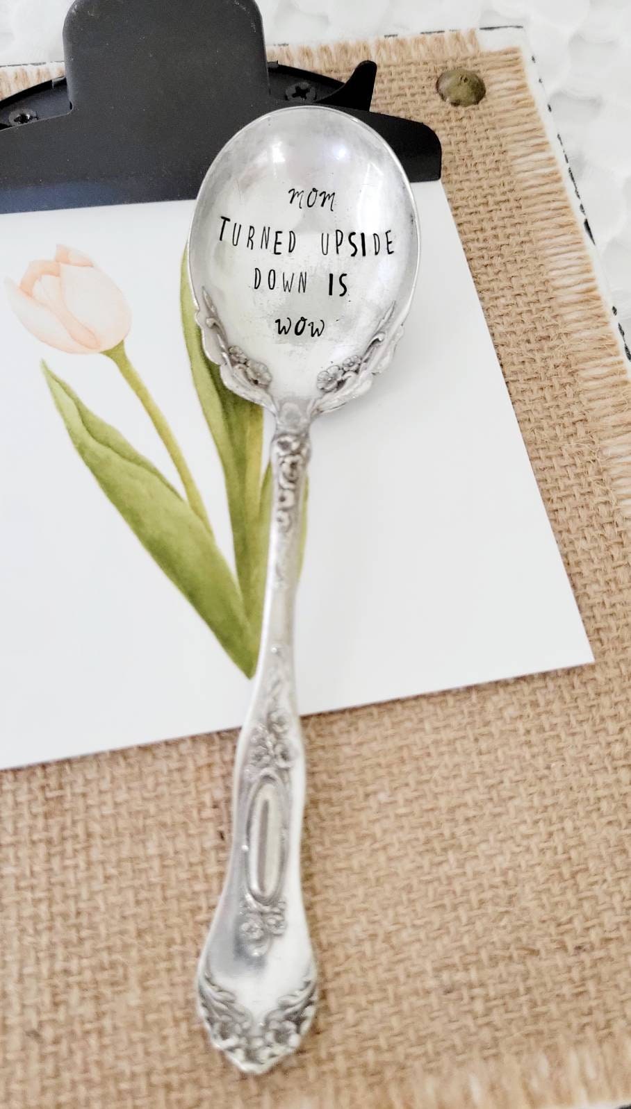 Mom turned upside down is Wow vintage silver plated unique sugar spoon,gift for mom,gift for aunt,gift for wife,vintage gift for mom