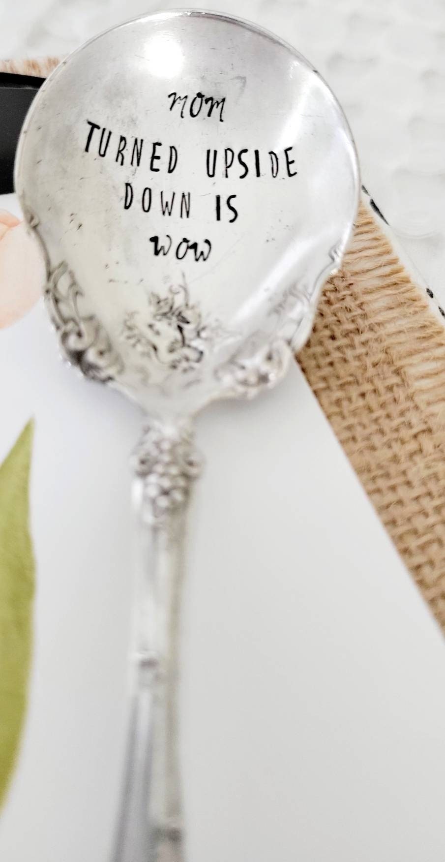 Mom turned upside down is Wow vintage silver plated unique sugar spoon,gift for mom,gift for aunt,gift for wife,vintage gift for mom