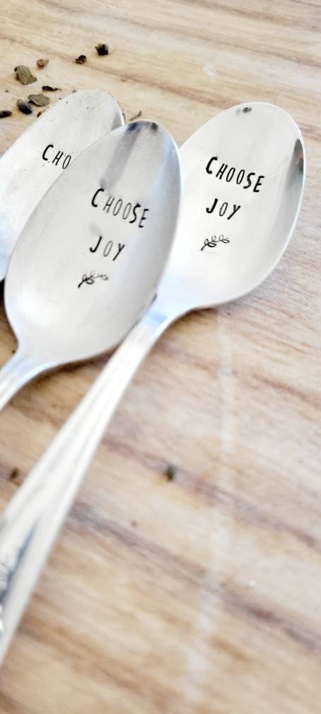 choose joy,choose joy gift,choose joy spoon,joyful gift,vintage stamped spoon,vintage spoon,tea,tea gift,coffee,coffee gift