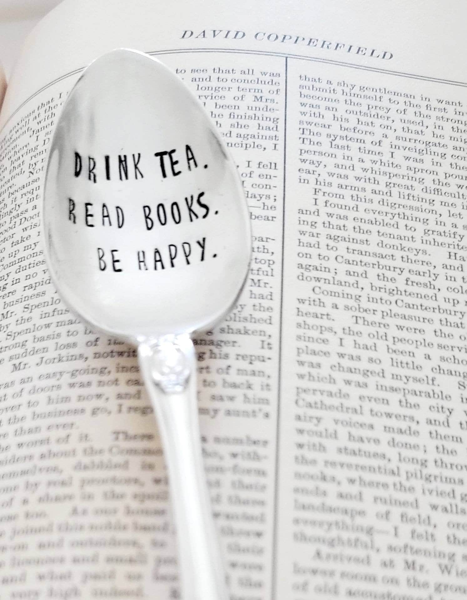 Vintage Silver Plated Teaspoon,Drink Tea, Read Books, Be Happy,Gift for mom, gift for wife,gift for tea lover,gift for her