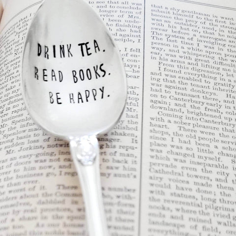 Vintage Silver Plated Teaspoon,Drink Tea, Read Books, Be Happy,Gift for mom, gift for wife,gift for tea lover,gift for her