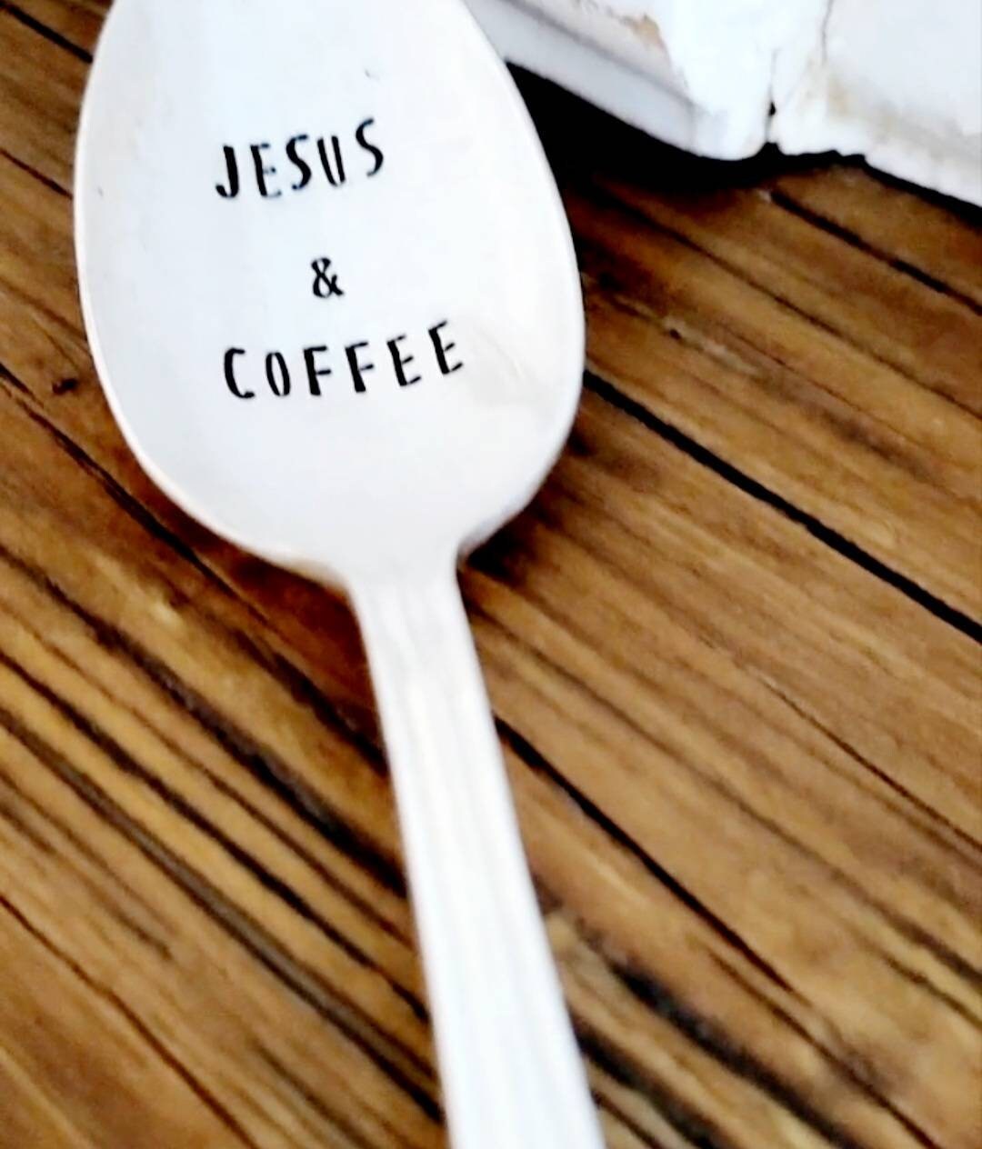 Jesus & Coffee Hand Stamped Vintage Teaspoon, Coffee Spoon, Custom Gift, Personalized Gift,ready to ship, gift for coffee lover