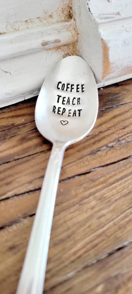 Coffee Teach Repeat Vintage Silver Plated Teaspoon,Coffee spoon for teacher,gift for teacher,gift for educator,end of the year