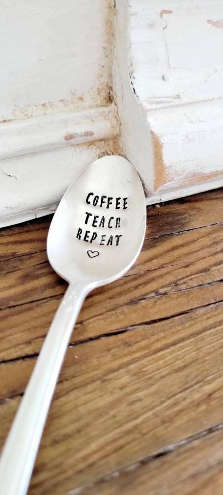 Coffee Teach Repeat Vintage Silver Plated Teaspoon,Coffee spoon for teacher,gift for teacher,gift for educator,end of the year