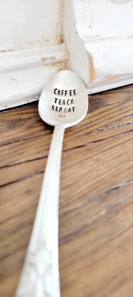 Coffee Teach Repeat Vintage Silver Plated Teaspoon,Coffee spoon for teacher,gift for teacher,gift for educator,end of the year