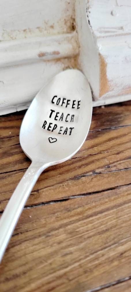 Coffee Teach Repeat Vintage Silver Plated Teaspoon,Coffee spoon for teacher,gift for teacher,gift for educator,end of the year