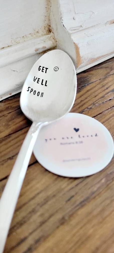 Get Well Spoon Vintage Silver Plated Ice-cream/large soup spoon,gift for sick,thinking of you,missing you,feel better spoon,gift for ill