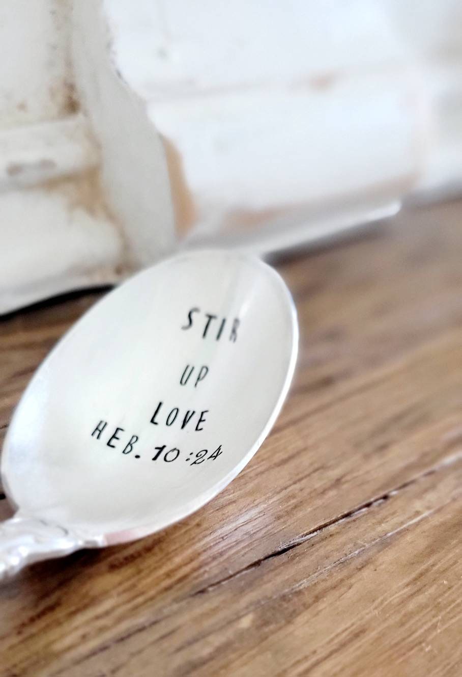 Stir Up Love Hebrews 10:24 Vintage Silver Plated Soup Spoon,spoon for coffee lover,spoon for friend,spoon for her,spoon for teacher