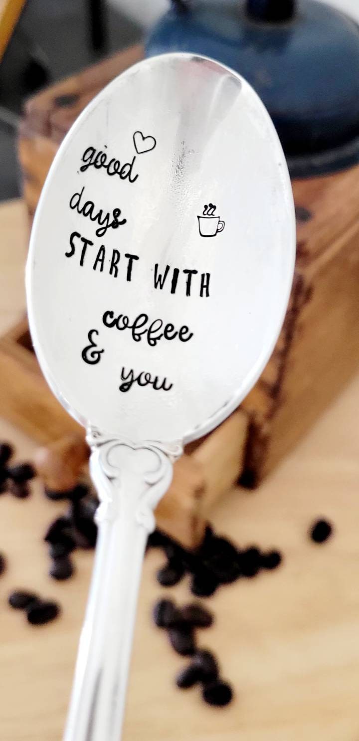 Silver Plated Vintage Spoon,Unique one of a kind gift,good days start with coffee and you,gift for spouse,gift for husband,gift for wife