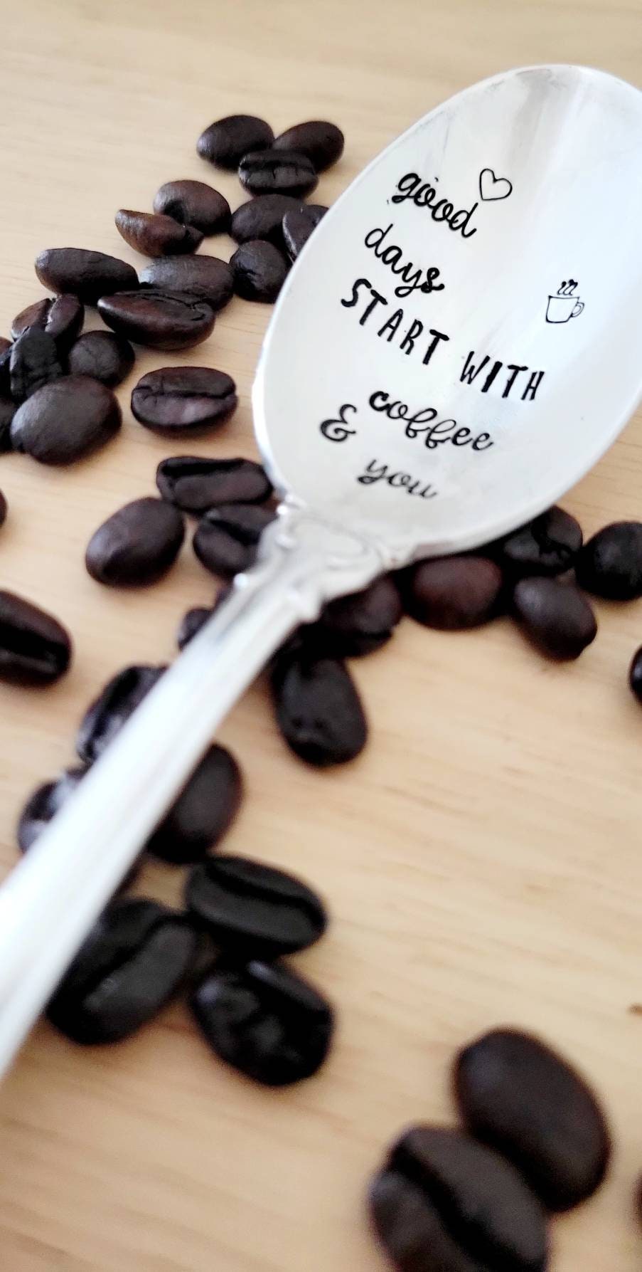 Silver Plated Vintage Spoon,Unique one of a kind gift,good days start with coffee and you,gift for spouse,gift for husband,gift for wife