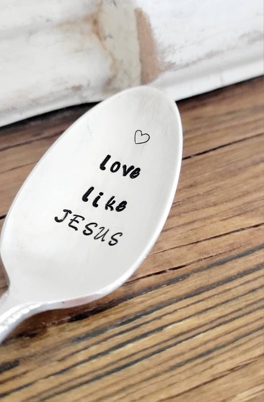 Love like Jesus hand stamped vintage silver plated teaspoon, will be placed in a felt bag with a free waterproof sticker,gift for coffee lover,gift for tea lover