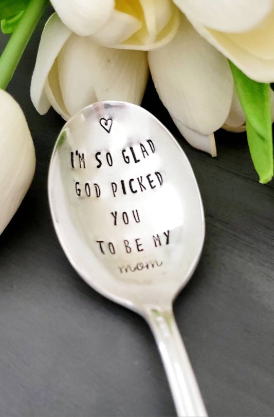 I&#39;m so glad God picked you to be my mom,sentimental gift for mom,daughter to mom gift,daughter to mommy,spoon for mom,vintage gift for mom,unique gift for mom