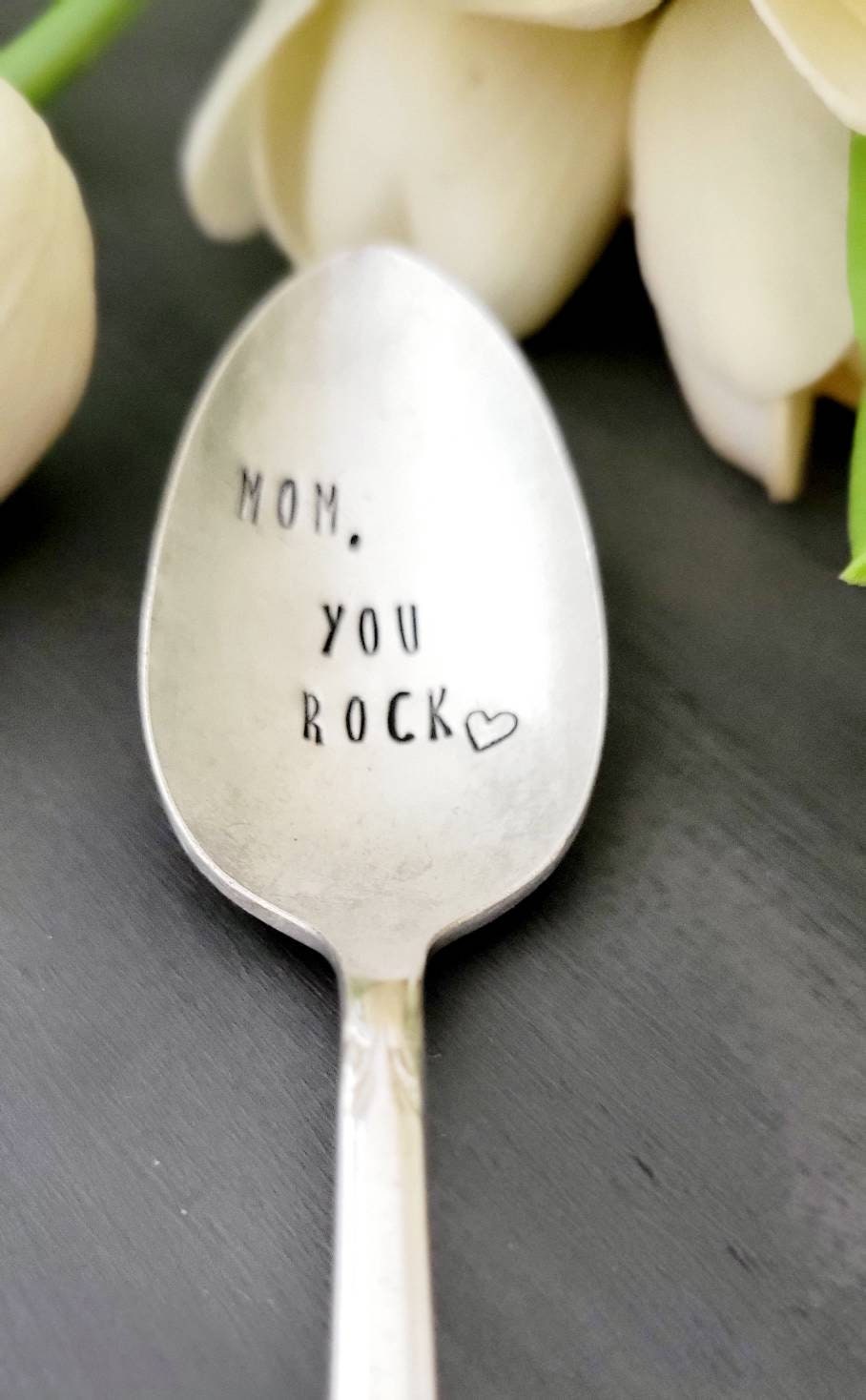 Mom You Rock Spoon,Vintage Silver Plated teaspoon,Gift for Mom,Gift for Mama,Gift for Mother,Gift from Daughter,Gift from Son