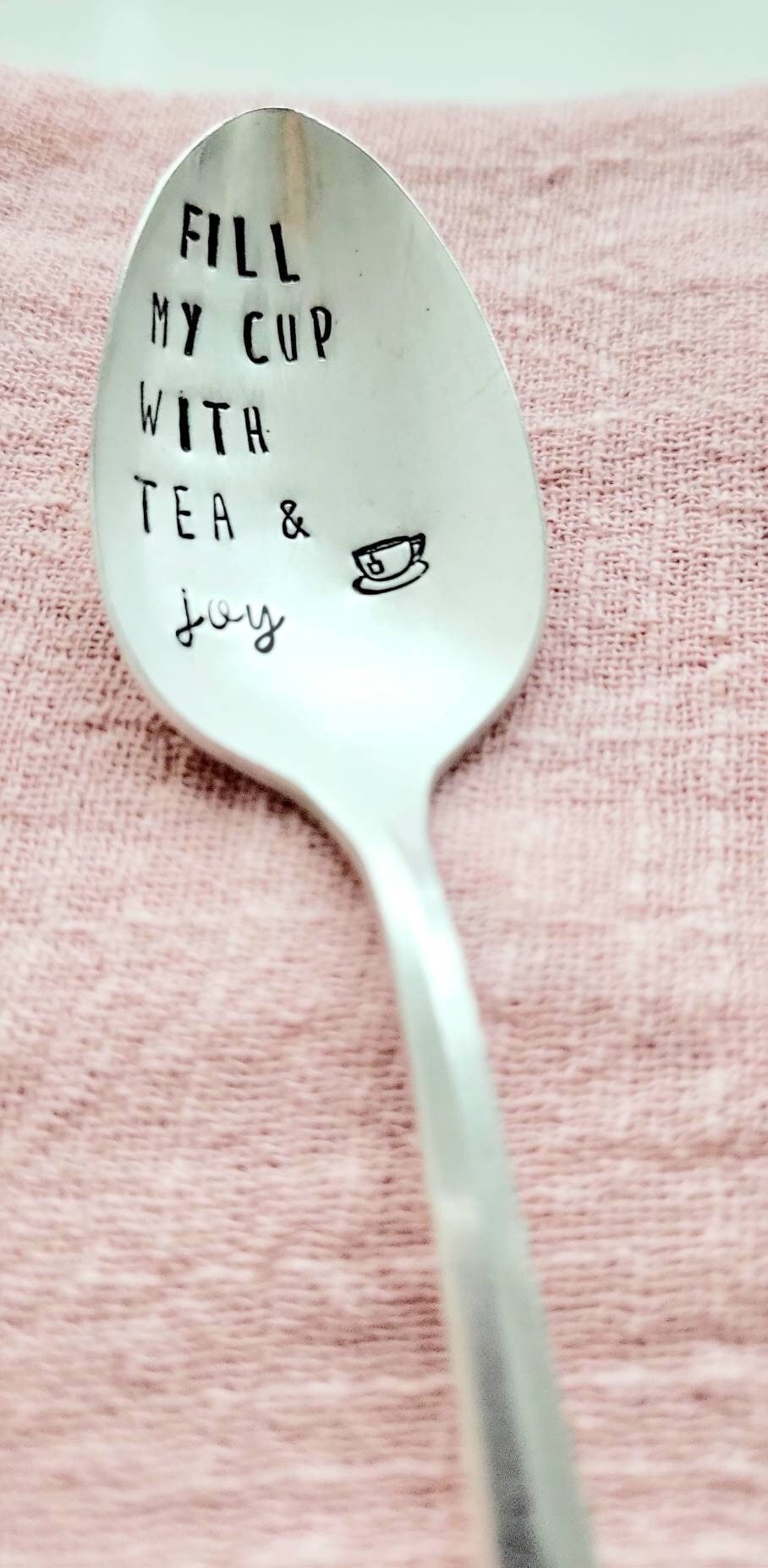 fill my cup with tea and joy,tea gift,vintage tea spoon,tea lover gift,co worker gift,gift for mom,joy gift,tea lover gift,tea basket idea,tea box idea,gift for grandma,gift for teacher,mothers day gift,gift for wifes birthday,anniversary gift