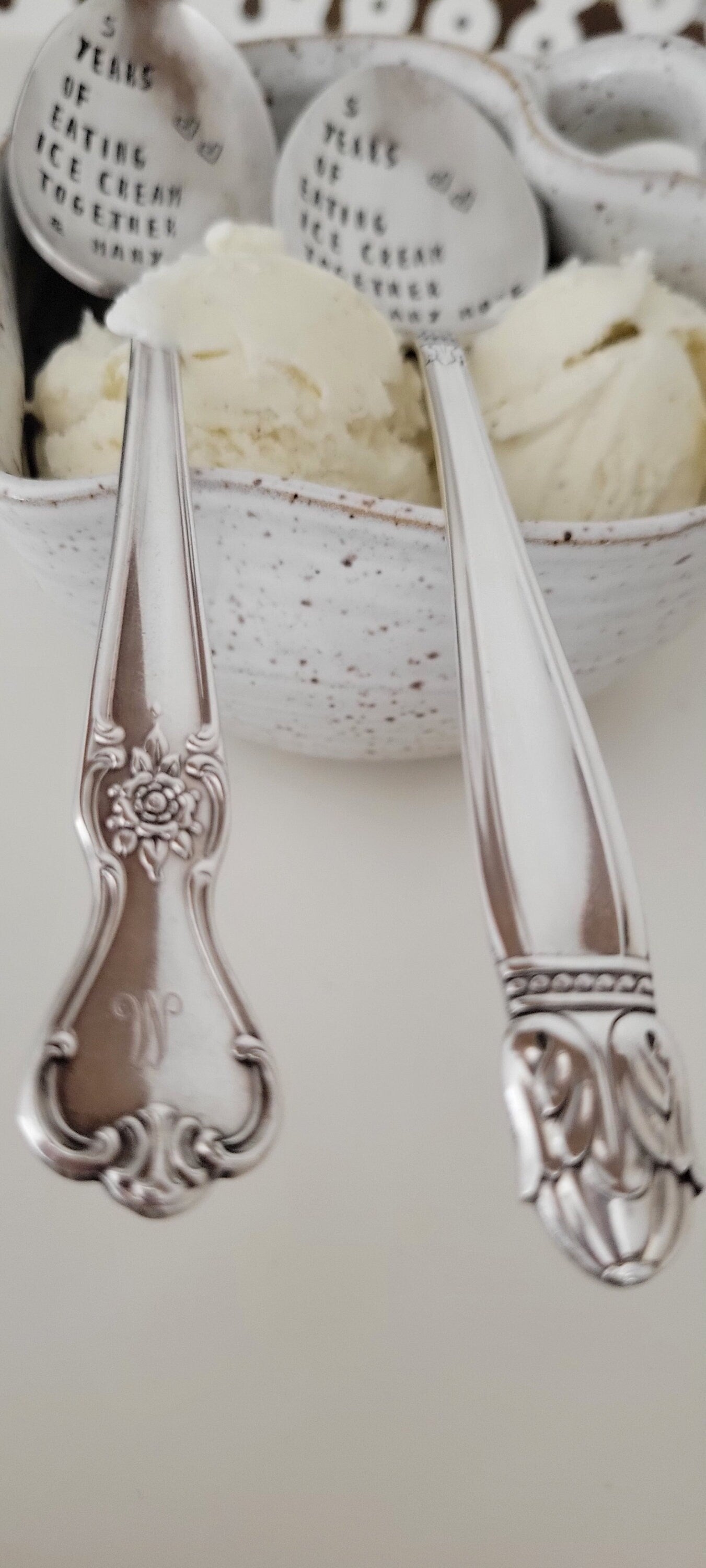 Vintage Silver Plated Set, Personalized anniversary icecream spoons,anniversary gift,gift for couple,gift for besties,vintage silver