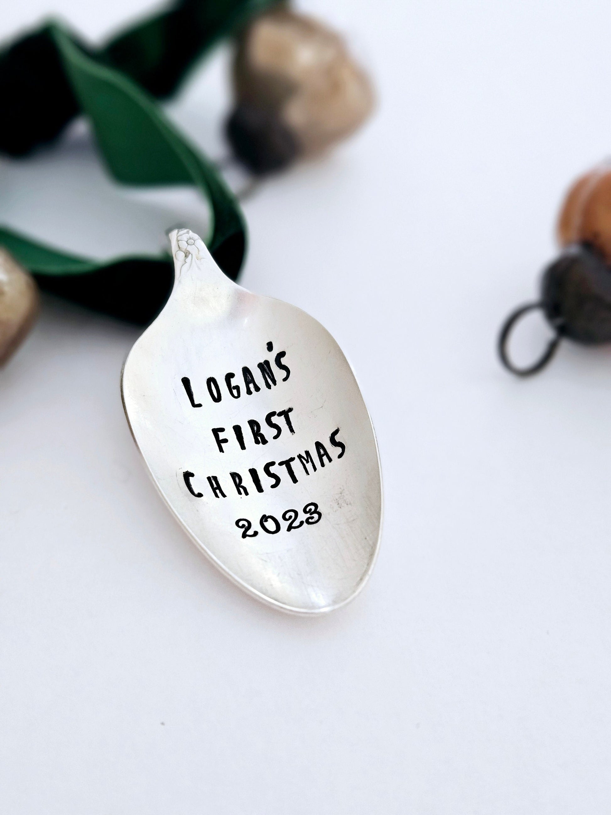 Custom Christmas Ornament,vintage spoon ornament,vintage personalized ornament,ornament for first christmas,babys first christmas,our first