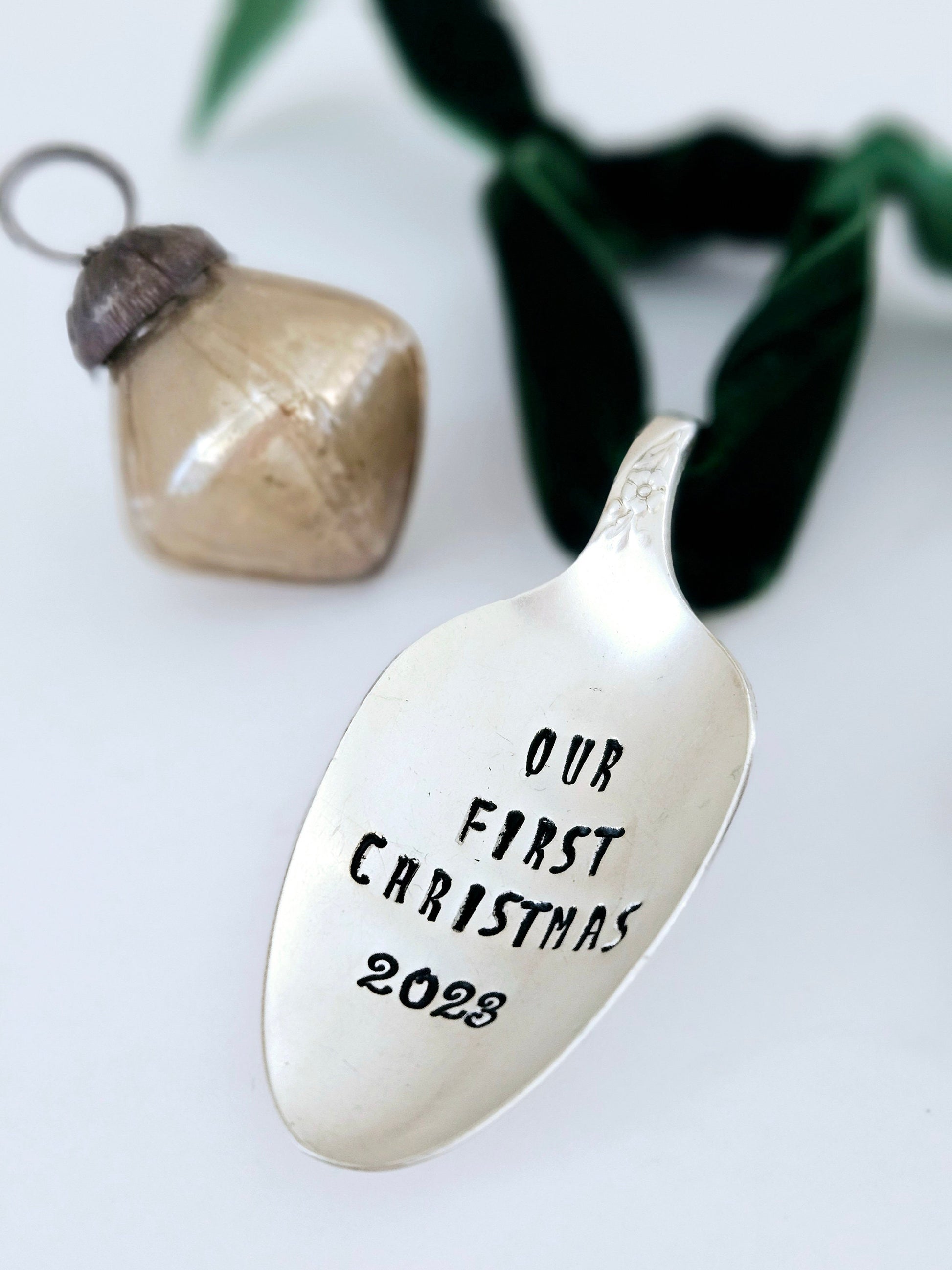 Custom Christmas Ornament,vintage spoon ornament,vintage personalized ornament,ornament for first christmas,babys first christmas,our first