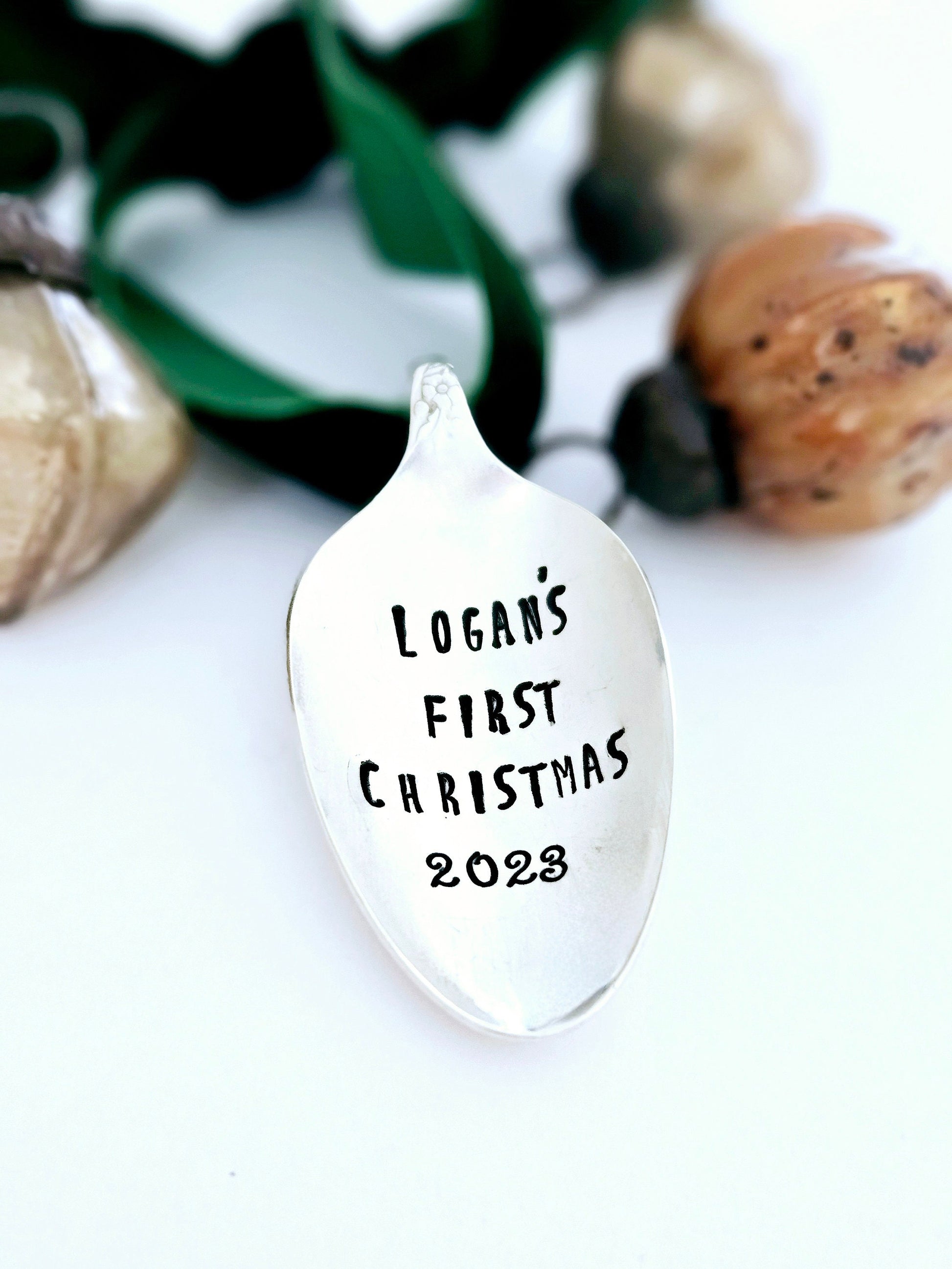 Custom Christmas Ornament,vintage spoon ornament,vintage personalized ornament,ornament for first christmas,babys first christmas,our first